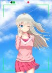  1girl absurdres blue_eyes charlotte_(anime) couple highres long_hair one_eye_closed ponytail recording rumaki silver_hair tomori_nao viewfinder 