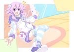  /\/\/\ 1girl hair_ornament hoodie looking_at_viewer neptune_(choujigen_game_neptune) neptune_(series) nobu_baka open_mouth purple_hair smile striped striped_legwear violet_eyes 