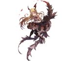  &gt;:) 1girl black_legwear black_skirt blonde_hair boots crossed_arms demon_tail floating frilled_shirt_collar frilled_skirt frills granblue_fantasy long_hair long_sleeves minaba_hideo multiple_tails official_art orange_eyes pointy_ears shingeki_no_bahamut shirt skirt solo tail thigh-highs transparent_background vampire vampy white_shirt zettai_ryouiki 