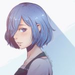  1girl blue_eyes blue_hair clockwork-cadaver collarbone hair_over_one_eye kirishima_touka looking_to_the_side portrait short_hair solo tokyo_ghoul tokyo_ghoul:re 