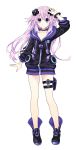  1girl absurdres adult_neptune boots bracelet choujigen_game_neptune collar collarbone d-pad full_body hair_ornament highres hooded_track_jacket jewelry long_hair looking_at_viewer neptune_(series) official_art purple_hair shin_jigen_game_neptune_vii simple_background smile solo thigh_strap transparent_background tsunako v vector_trace violet_eyes 