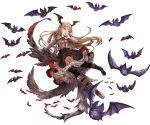  &gt;:d 1girl :d animal bat black_legwear black_skirt blonde_hair boots demon_tail fang floating frilled_shirt_collar frilled_skirt frills granblue_fantasy hand_on_own_face long_hair long_sleeves minaba_hideo multiple_tails official_art open_mouth orange_eyes pointy_ears shingeki_no_bahamut shirt skirt smile solo tail thigh-highs transparent_background vampire vampy white_shirt 