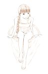  1girl barefoot braid monochrome original sketch solo traditional_media yoshitomi_akihito 