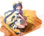  1girl blue_hair boots box breasts dizzy guilty_gear long_hair looking_at_viewer midriff navel ookami_ryousuke red_eyes shorts sitting smile solo tail wariza wings 