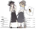  2girls alternate_costume blonde_hair blue_eyes bow brown_eyes brown_hair cicada dress flower hair_bow hair_flower hair_ornament hat long_hair maribel_hearn multiple_girls ribbon shirt short_hair skirt tokoroten_(hmmuk) touhou translation_request usami_renko 