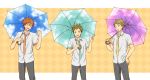  3boys blonde_hair brown_eyes brown_hair company_connection crossover dress_shirt free! fukube_satoshi hyouka kanbara_akihito kyoto_animation kyoukai_no_kanata male_focus mikoshiba_momotarou multiple_boys necktie rito453 shirt short_hair umbrella 