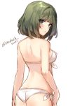  1girl ass bikini blush breasts brown_hair green_eyes ichinose_yukino idolmaster idolmaster_cinderella_girls looking_back parted_lips short_hair sketch solo swimsuit takagaki_kaede twitter_username 