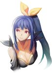  1girl bare_shoulders blue_hair boots breasts dizzy guilty_gear hair_ribbon long_hair ookami_ryousuke ponytail red_eyes ribbon smile solo wings 