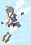  1girl braid gloves gurifu hair_flaps hair_ornament highres kantai_collection school_uniform serafuku shigure_(kantai_collection) single_braid solo wings 