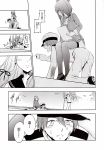  1boy 2girls admiral_(kantai_collection) comic highres kantai_collection man_arihred monochrome multiple_girls murakumo_(kantai_collection) takao_(kantai_collection) thigh-highs translated 