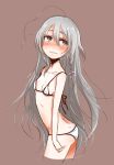  1girl ahoge ass bikini blush braid covered_nipples cowboy_shot grey_eyes hair_ribbon hoshi_shouko idolmaster idolmaster_cinderella_girls long_hair mahiwa ribbon silver_hair small_breasts standing swimsuit very_long_hair 