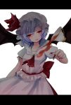  1girl ascot bat_wings blue_hair bow brooch cup hat hat_bow jewelry miiiiiiii mob_cap nail_polish red_eyes red_nails remilia_scarlet solo tea teacup touhou wings 