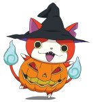  artist_request cat fangs flat_color halloween hat jack-o&#039;-lantern jibanyan multiple_tails no_humans notched_ear official_art open_mouth pumpkin simple_background solo tail transparent_background two_tails witch_hat youkai youkai_watch 