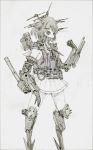  1girl amputee android blue_eyes commentary_request creepy flat_gaze kantai_collection maya_(kantai_collection) mecha_musume mechanical_arm mechanical_parts mechanization megrim_haruyo monochrome prosthesis robot_joints sailor_dress solo 