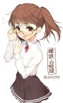  1girl bespectacled brown_hair commentary_request glasses highres kantai_collection naitou_ryuu ryuujou_(kantai_collection) skirt twintails 