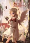  1girl angel_wings blue_eyes dragon kyuri_(405966795) original pointy_ears short_hair solo white_hair wings 
