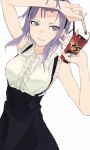  1girl black_eyes dagashi_kashi dress furukawa_wanosuke hairband holding purple_hair shidare_hotaru solo white_background 
