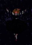  1girl :d blouse darkness evil_smile ex-rumia glowing glowing_eyes highres mary_janes nagasehachi_koromoko open_mouth red_eyes red_shoes rumia shoes short_hair skirt smile touhou vest 