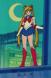  bishoujo_senshi_sailor_moon blonde_hair blue_eyes boots double_bun highres long_hair moon pleated_skirt sailor_dress sailor_moon screencap skirt twintails very_long_hair 