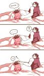  1boy 1girl 3koma :3 baby bed blanket climbing comic double_bun father_and_daughter grabbing hand_on_another&#039;s_head jojo_no_kimyou_na_bouken kuujou_jolyne kuujou_joutarou lying on_side pajamas stardust11 translation_request younger 