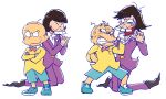  2boys age_difference bald brown_hair chibita closed_eyes crossed_arms facial_mark formal height_difference iyami male_focus multiple_boys osomatsu-kun osomatsu-san sequential suit 