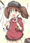  1girl absurdres admiral_(kantai_collection) brown_hair flat_chest highres kantai_collection ryuki_(ryukisukune) ryuujou_(kantai_collection) solo solo_focus translated twintails visor_cap 