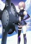  1girl fate/grand_order fate_(series) hair_over_one_eye looking_at_viewer navel official_art pink_hair shield shielder_(fate/grand_order) short_hair solo takeuchi_takashi upscaled violet_eyes waifu2x 
