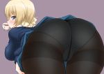  1girl ass bent_over blazer blonde_hair blue_eyes blue_skirt braid collared_shirt crotch_seam cup dakku_(ogitsune) darjeeling drinking girls_und_panzer panties panties_under_pantyhose pantyhose school_uniform shirt skirt solo sweater tea teacup thigh_gap thighband_pantyhose underwear upskirt white_shirt 