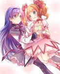  2girls akemi_homura akemi_homura_(cosplay) ayuko_(ayuco) blue_hair brown_hair cosplay green_eyes hairband idolmaster kaname_madoka kaname_madoka_(cosplay) kisaragi_chihaya long_hair magical_girl mahou_shoujo_madoka_magica multiple_girls pantyhose takatsuki_yayoi twintails 