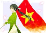  1girl axis_powers_hetalia flag long_hair ponytail traditional_clothes vietnam_(hetalia) 