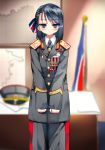  1girl korean map medal military military_uniform necktie north_korea north_korean_flag samazuka_mashiro solo uniform 