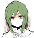  1girl green_hair kagerou_project kido_tsubomi ooyama_(hnk1018) partially_colored red_eyes sidelocks simple_background upper_body white_background younger 