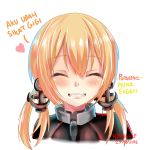  1girl ade-nyungsep anchor_hair_ornament artist_name blonde_hair blush character_name dated face hair_ornament heart indonesian kantai_collection military military_uniform open_mouth prinz_eugen_(kantai_collection) short_hair smile solo twintails uniform 
