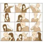  1boy 1girl bandaged_arm bandages blush couple heart heart_trace highres hyuuga_hinata kiss monochrome naruto uzumaki_naruto whisker_markings yuzu_(min-55) 