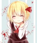  1girl :t ^_^ blonde_hair closed_eyes hair_ribbon misa_(kaeruhitode) ribbon rumia shirt short_hair skirt touhou vest 