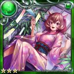  .hack// .hack//roots 1girl 2012 animal_ears brown_eyes brown_hair cat_ears guilty_dragon japanese_clothes kimono leaf munakata paintbrush short_hair sitting smile solo star tabby_(.hack//) yukata 