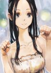  1girl absurdres black_hair blue_eyes clenched_hands highres long_hair okuto original smile solo 