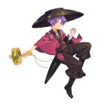  &gt;:) 1boy bowl_hat commentary_request genderswap japanese_clothes looking_at_viewer mallet miracle_mallet needle ori_(yellow_duckling) purple_hair red_eyes smile solo sukuna_shinmyoumaru touhou 