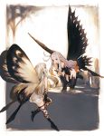  2girls aerie_(bravely_default) black_gloves black_legwear boots bravely_default:_flying_fairy bravely_second butterfly_wings dress elbow_gloves fairy fairy_wings gloves high_heel_boots high_heels highres junwool long_hair multiple_girls open_mouth pointy_ears smile thigh-highs thigh_boots white_hair wings 