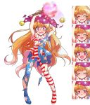  ^_^ after_battle alphes_(style) american_flag_dress american_flag_legwear blonde_hair blush broken closed_eyes clownpiece crying crying_with_eyes_open dairi fairy_wings flat_chest frown hat jester_cap messy_hair parody sad style_parody sweatdrop tachi-e tears torch torn_clothes touhou violet_eyes wavy_hair wings 