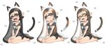 1girl animal_ears bike_shorts cat_ears cat_paw cat_tail closed_eyes domino_mask fangs highres inkling long_hair mask open_mouth pointy_ears puchiman smile solo splatoon tail tears tentacle_hair yawning 