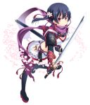  1girl absurdres amamiya_minato black_hair breasts cherry_blossoms cleavage highres japanese_clothes katana original scarf short_hair side_ponytail solo sword thigh-highs violet_eyes weapon 