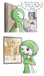  book clenched_teeth clothed_pokemon comic door english fossil gardevoir habit helix_fossil highres jewelry looking_back mienshao necklace no_humans open_mouth parted_lips pidgeot pokemon poster_(object) rakkuguy red_eyes robe twitch_plays_pokemon 