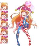  &gt;:( 1girl :3 :d :o ^_^ alphes_(style) american_flag_dress american_flag_legwear annoyed arms_up blonde_hair blush closed_eyes clownpiece dairi expressions happy hat jester_cap long_hair nervous open_mouth pantyhose parody smile solo style_parody surprised sweatdrop tachi-e torch touhou very_long_hair violet_eyes wavy_hair wide-eyed 