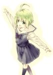  ahoge commentary_request green_eyes green_hair hatayama_tsukushi kneehighs kouji_(campus_life) looking_at_viewer original outstretched_arms ribbon school_uniform 