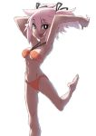  1girl bikini character_request copyright_request fang green_eyes highres ityuy pink_hair running short_hair swimsuit 