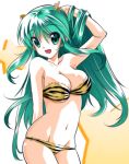  1girl bikini green_eyes green_hair horns long_hair lowleg lowleg_bikini lum senomoto_hisashi swimsuit tiger_print urusei_yatsura 