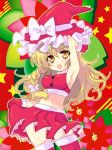  arms_up bad_id blonde_hair braid crop_top fang gloves hat kirisame_marisa lace midriff navel plug_(artist) santa_costume short_hair skirt thigh-highs thighhighs touhou witch_hat yellow_eyes 