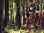  black_hair detached_sleeves forest horns japanese_clothes minase_(mmakina) naga_(staygarden) nature red_eyes ryuujin_naga shrine solo 