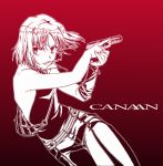  bare_shoulders canaan canaan_(character) gun handgun jewelry monochrome mouth_hold nassan necklace pistol short_hair solo weapon 